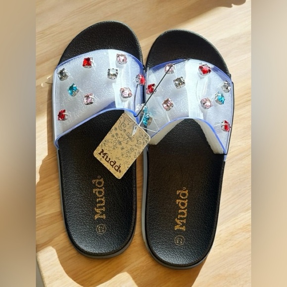 Women's Mudd Clear Rhinestone Embellished Pool Beach Slide Summer Sandal NWT - Picture 11 of 16